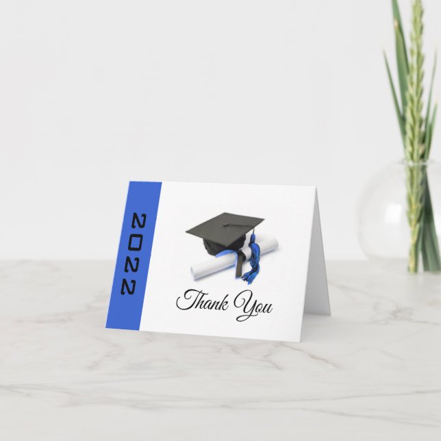 Black & Blue Graduation Cap and Tassel Dankeskarte (Vorderseite)