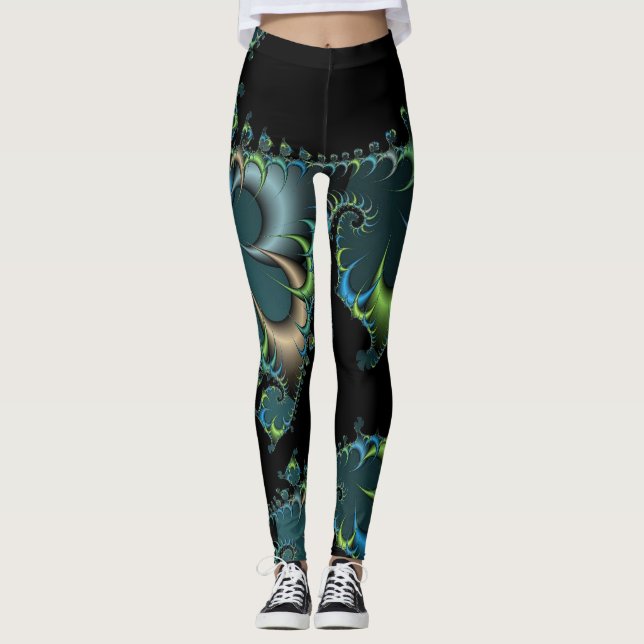 Black Blue Green Abstrakt Leggings (Vorderseite)