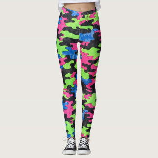 Black Blue Green Pink Camouflage Style Leggings