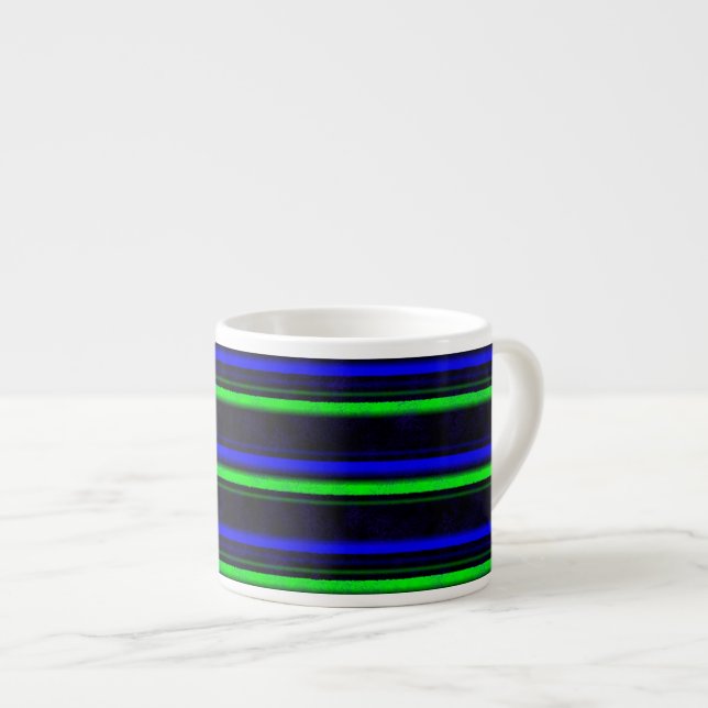 Black Blue Green Stripes Espressotasse (Vorderseite Rechts)