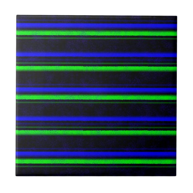 Black Blue Green Stripes Fliese (Vorderseite)