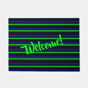 Black Blue Green Stripes Fußmatte