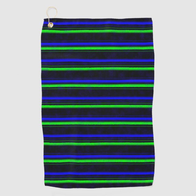 Black Blue Green Stripes Golfhandtuch (Vorderseite)