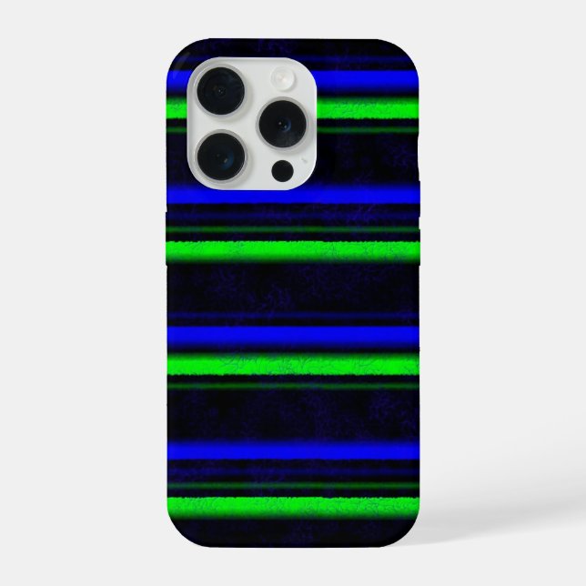Black Blue Green Stripes iPhone 15 Pro Hülle (Rückseite)