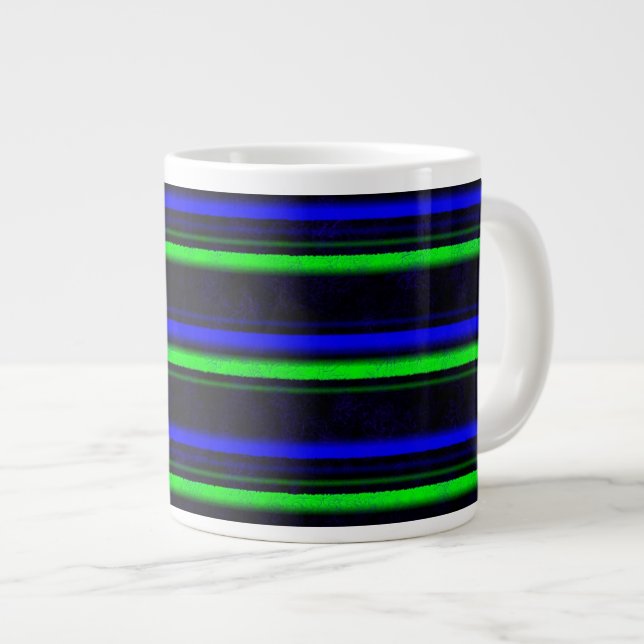Black Blue Green Stripes Jumbo-Tasse (Vorderseite Rechts)