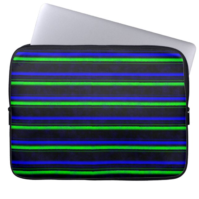 Black Blue Green Stripes Laptopschutzhülle (Vorderseite)