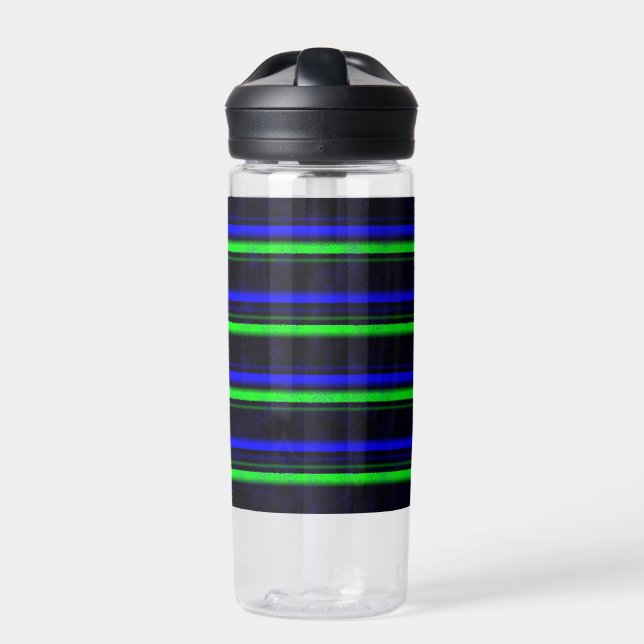 Black Blue Green Stripes Trinkflasche (Vorderseite)