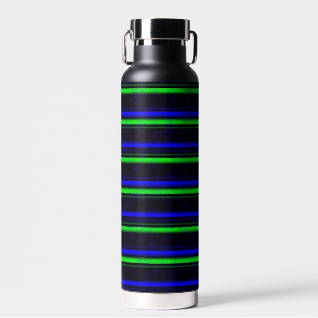 Black Blue Green Stripes Trinkflasche (Vorne)