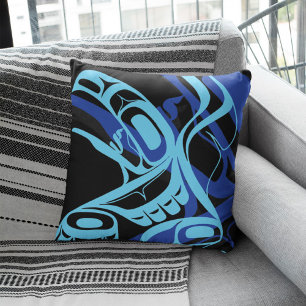 Black Blue Haida Eagle Thunder Bird Native Art Kissen