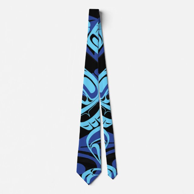 Black Blue Haida Eagle Thunder Bird Native Art Krawatte (Vorderseite)