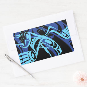 Black Blue Haida Eagle Thunder Bird Native Art Rechteckiger Aufkleber
