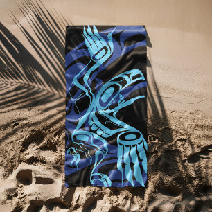 Black Blue Haida Eagle Thunder Bird Native Art Strandtuch