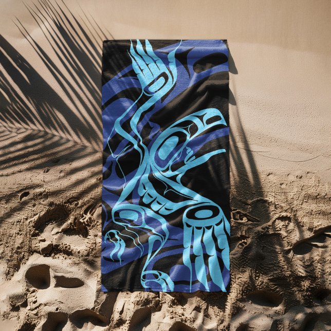 Black Blue Haida Eagle Thunder Bird Native Art Strandtuch (Von Creator hochgeladen)