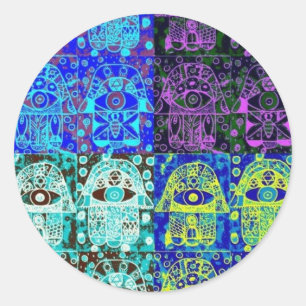 Black & Blue Hamsa Runder Aufkleber