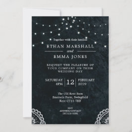 Black Blue Lace Light Wedding Einladung
