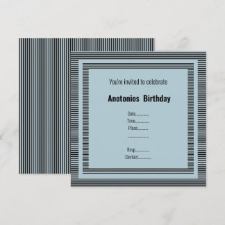 BLACK BLUE MASCULINE BIRTHDAY STRIPE INVITATION EINLADUNG
