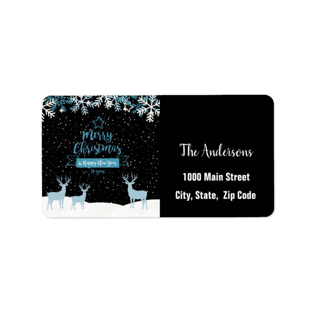 Black Blue Merry Weihnachtsanschrift Label Adressaufkleber (Vorne)