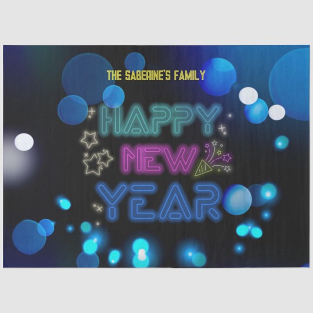 Black & Blue Midnight Sparkle Neon Glow New Year  Seidenpapier (Vorderseite)