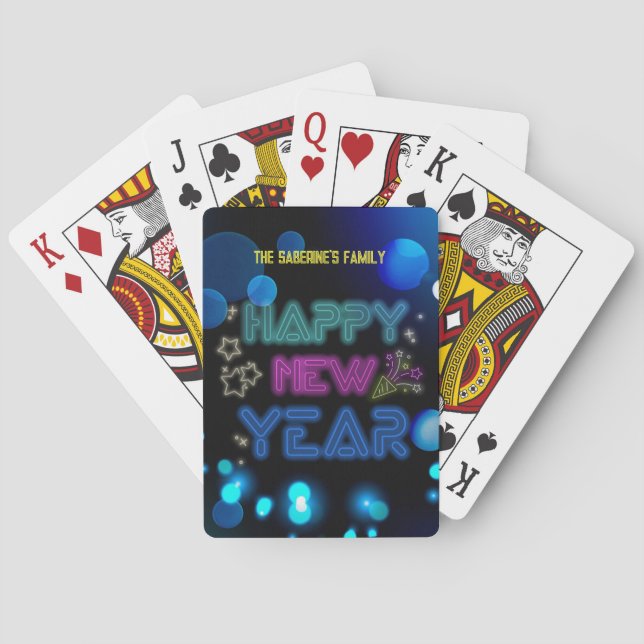 Black & Blue Midnight Sparkle Neon Glow New Year  Spielkarten (Rückseite)