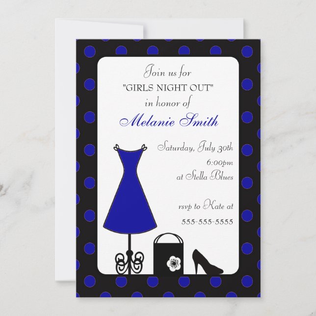 Black Blue Polka Dot Girl's Night Out Einladung (Vorderseite)