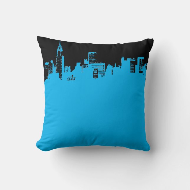 Black Blue Pop Art New York City Throw Kissen (Vorderseite)
