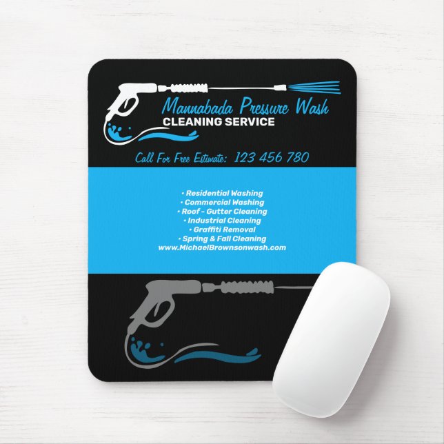 Black Blue Pressure Washwater Cleaning Pro Mousepad (Mit Mouse)