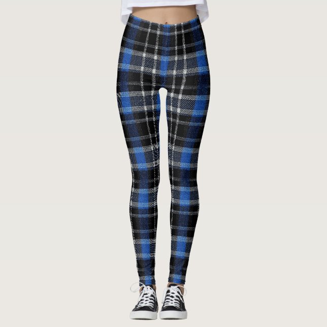 Black Blue & Silver Kariert Tartan Leggings (Vorderseite)