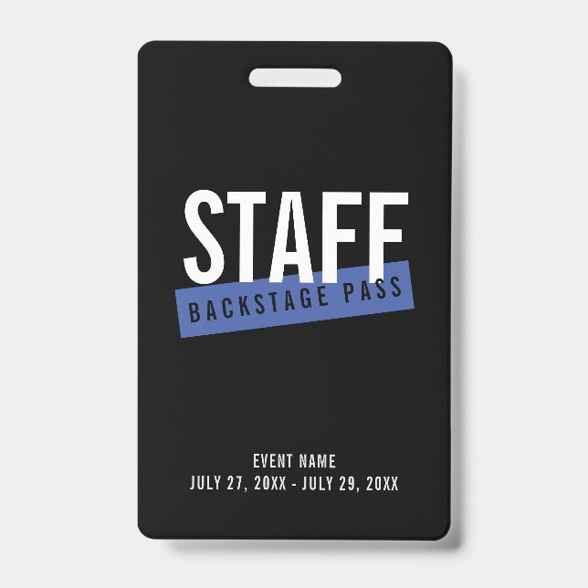 Black Blue Staff Backstage Pass Custom ID Abzeiche Ausweis (Vorderseite)