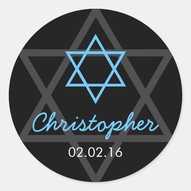 Black Blue Star von David Personalisiert Bar Mitzv Runder Aufkleber (Vorderseite)