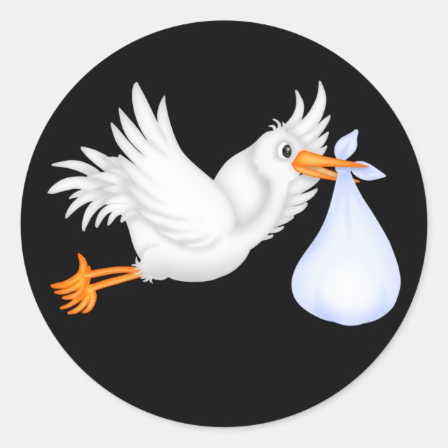 Black Blue Stork Baby Shower Stickers (Vorderseite)