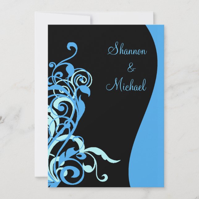 Black Blue Swirl Einladung zur Hochzeit (Vorderseite)