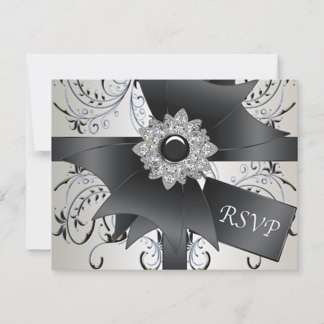 Black Blue Swirl Ivory RSVP Card (Vorderseite)
