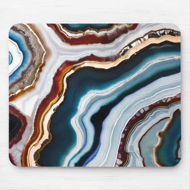 Black Blue Terracotta White Gold Agate Geode Mousepad (Vorne)