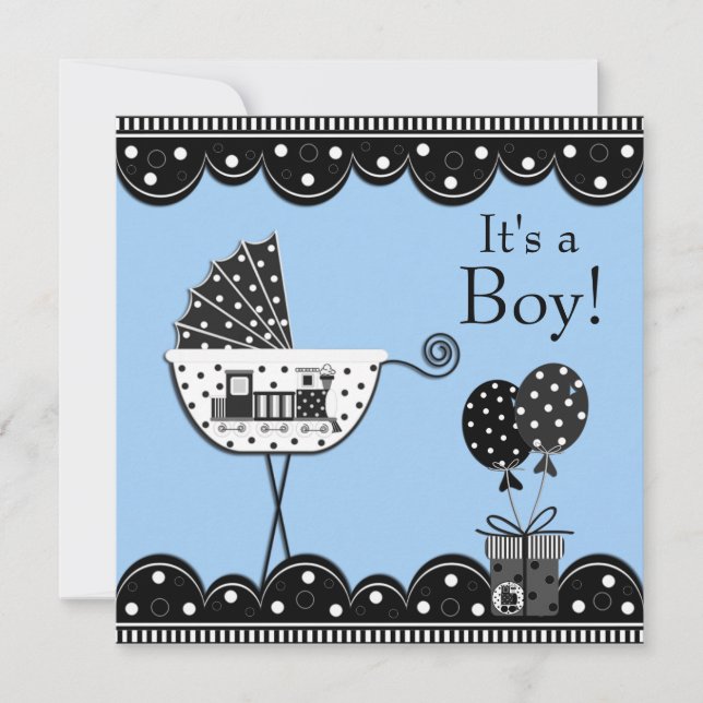 Black Blue Train Baby Boy Shower Invitations (Devant)