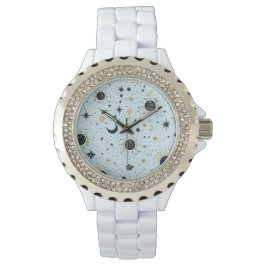 Black Blue und Gold Celestial Sun Moon Stars Armbanduhr