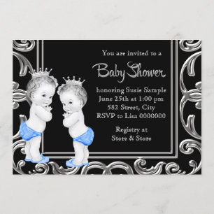 Black, Blue und Silver Twin Boy Baby Dusche Einladung