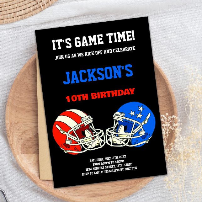 Black Blue vs Red Football Invitations d'anniversa (Black Blue vs Red Football Birthday Invitations)