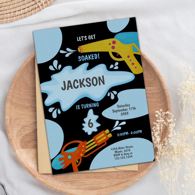 Black & Blue Water Gun zum Geburtstag Einladung (Black Blue Water Gun Invitations)