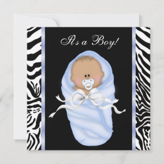 Black Blue Zebra Baby Boy Shower Invitations