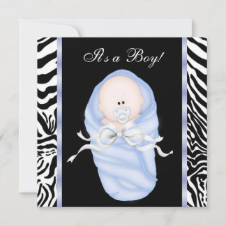 Black Blue Zebra Baby Shower Einladungen