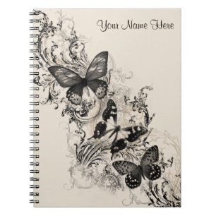 Black Blüh Butterflies Notebook Notizblock