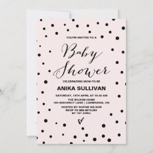 Black & Blush Konfetti-Punkte Baby Shower Einladun Einladung