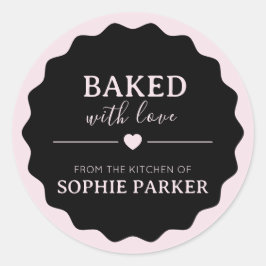 Black Blush Pink Baked With Love Scallop Sticker