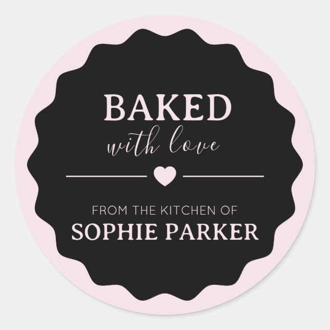 Black Blush Pink Baked With Love Scallop Sticker (Vorderseite)