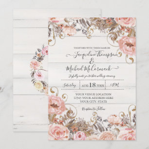 Black Blush Pink Rose Blütenfarbe Gold Einladung