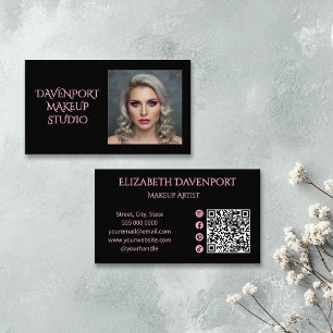 Black Blush Pink Social Icon QR Code Foto Make-up Visitenkarte