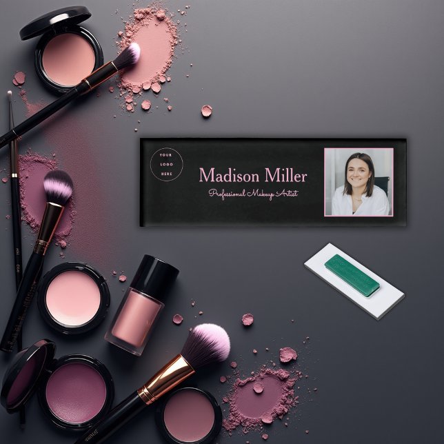 Black Blush Pink Your Logo Photo Makeup Namenschild (Von Creator hochgeladen)