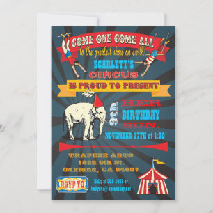 Black Board Birthday Circus Party Invitations