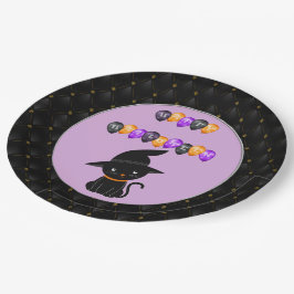 Black Boarder Black Cat Happy Halloween Balloons Pappteller