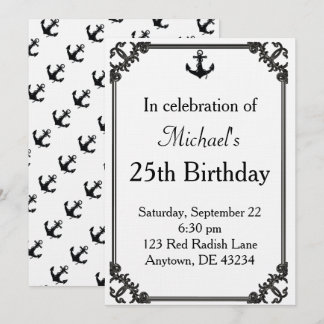 Black Boat Anchor Birthday Einladung